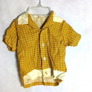 1970 Toddler Shirt Custom Made Yellow Window pane plaid 11 in pit to pit